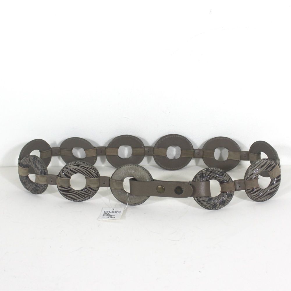 Grey Leather Link Stretch Belt Donut Rings Small
